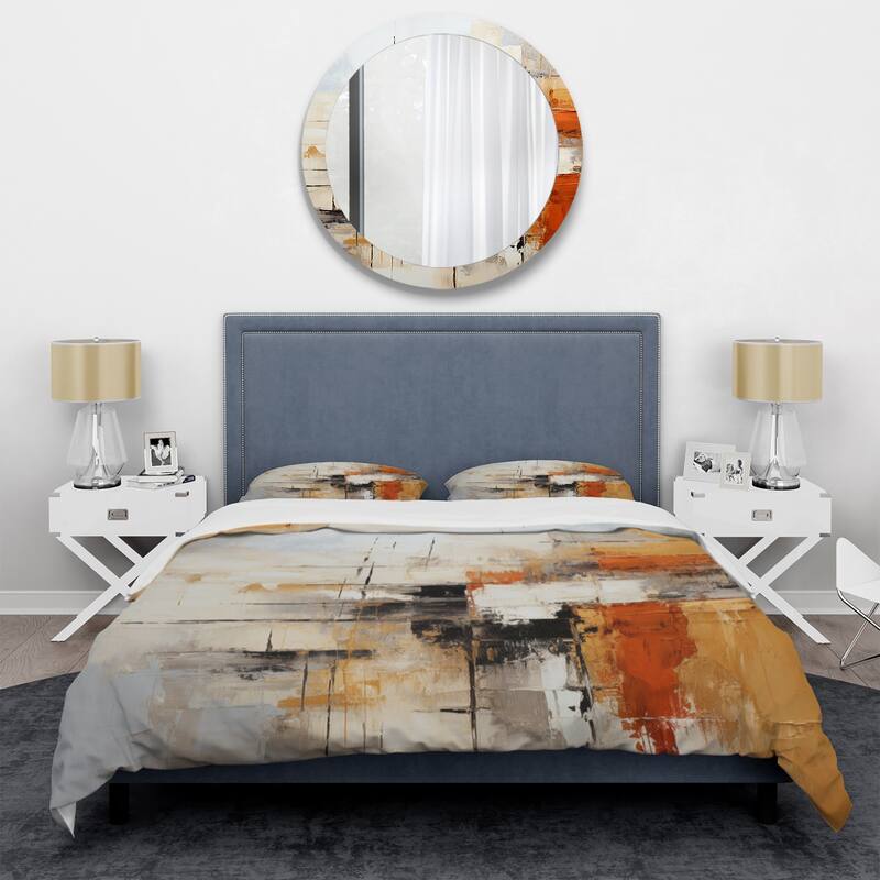 Designart "Orange Black Abstract Fractal Impressions" Orange Modern - Bedding Set With Shams