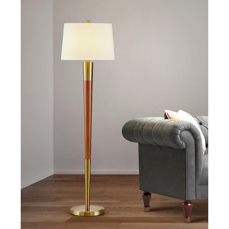Manhattan Brushed Nickel/Walnut Finish Wood 62.5-inch H Floor Lamp - Brushed Brass