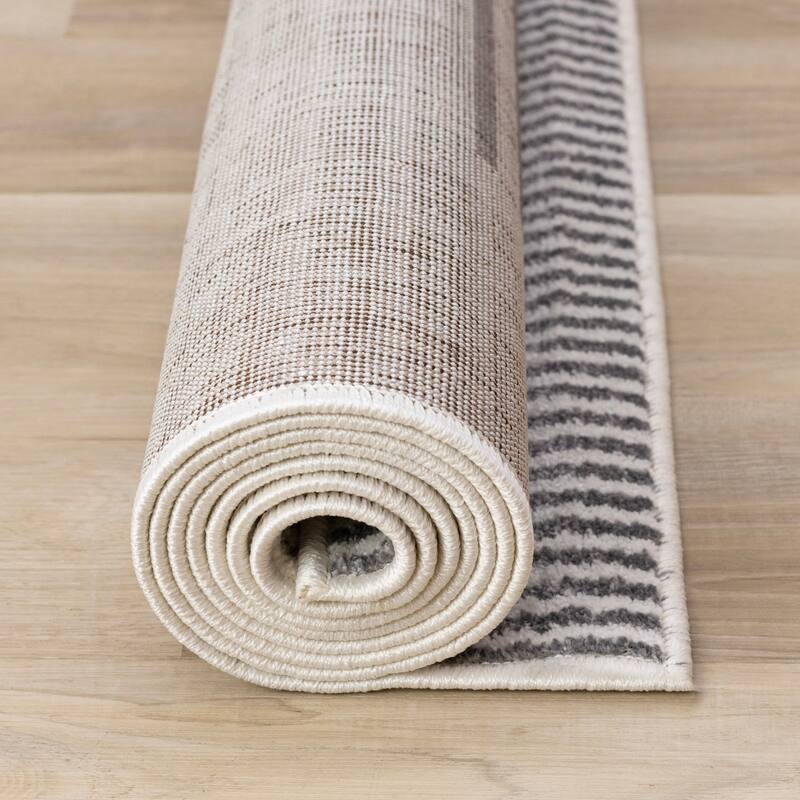 Covington Collection - Cream Grey Striped Neutral Indoor Area Rug
