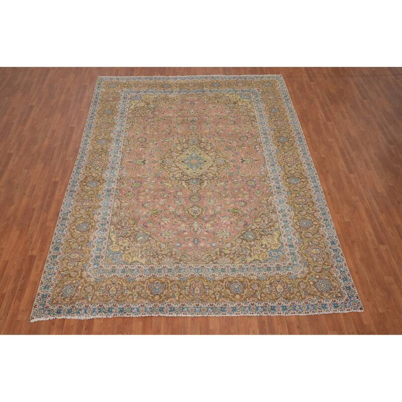 Hand Knotted Oriental 100% Wool Carpet Traditional Floral Pink Kerman Area Rug - 12' 9'' X 9' 8''