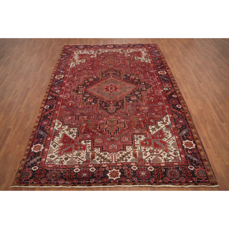 Hand Knotted Oriental 100% Wool Carpet Traditional Medallion Red Heriz Area Rug - 11' 9'' X 8' 7''