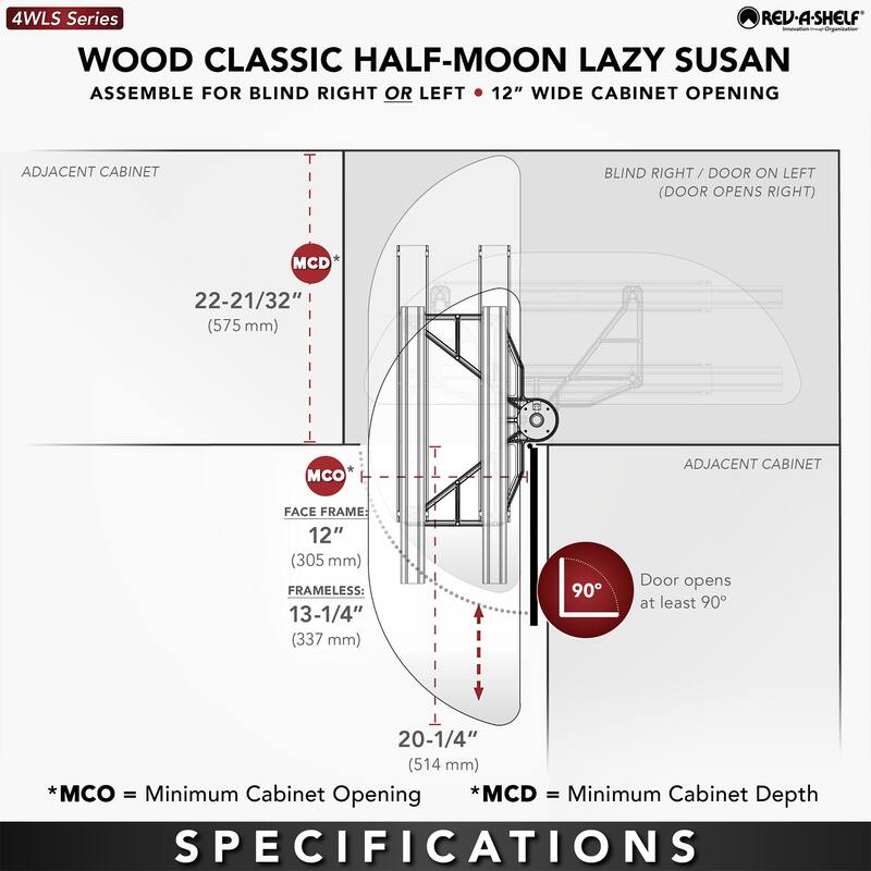Rev-a-Shelf 35" Lazy Susan Half-Moon Shaped 2-Shelf Turner, 4WLS882-35-570