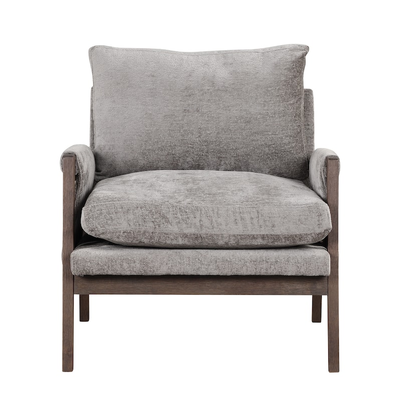 Grey Mid-Century Modern 30.2" Velvet Arm Chair with Solid Wood and Thick Seat Cushion for Living Room