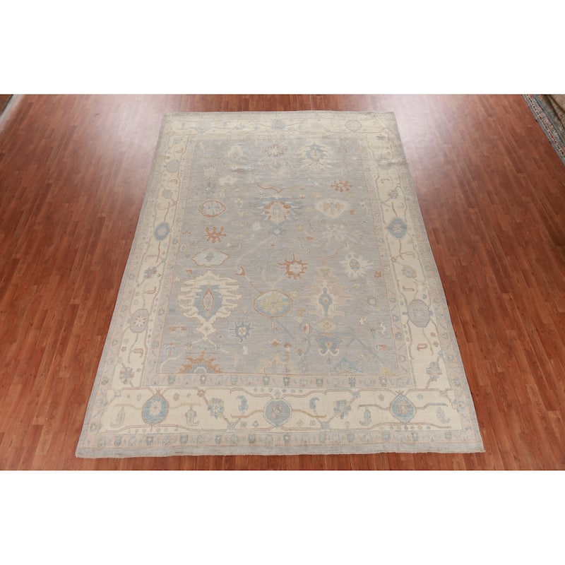 Hand Knotted Oriental 100% Wool Carpet Transitional All-Over Greys & Charcoal Oushak Area Rug - 12' 9'' X 8' 10''