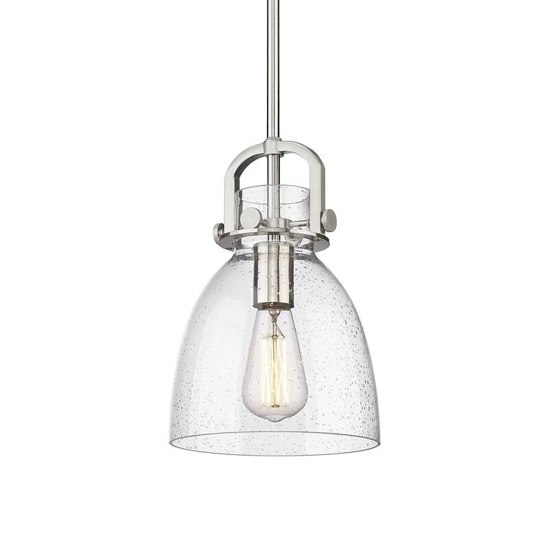 Innovations Lighting 410-1SS-12-8 Newton Bell Pendant Newton Bell 8" - Satin Nickel / Seedy
