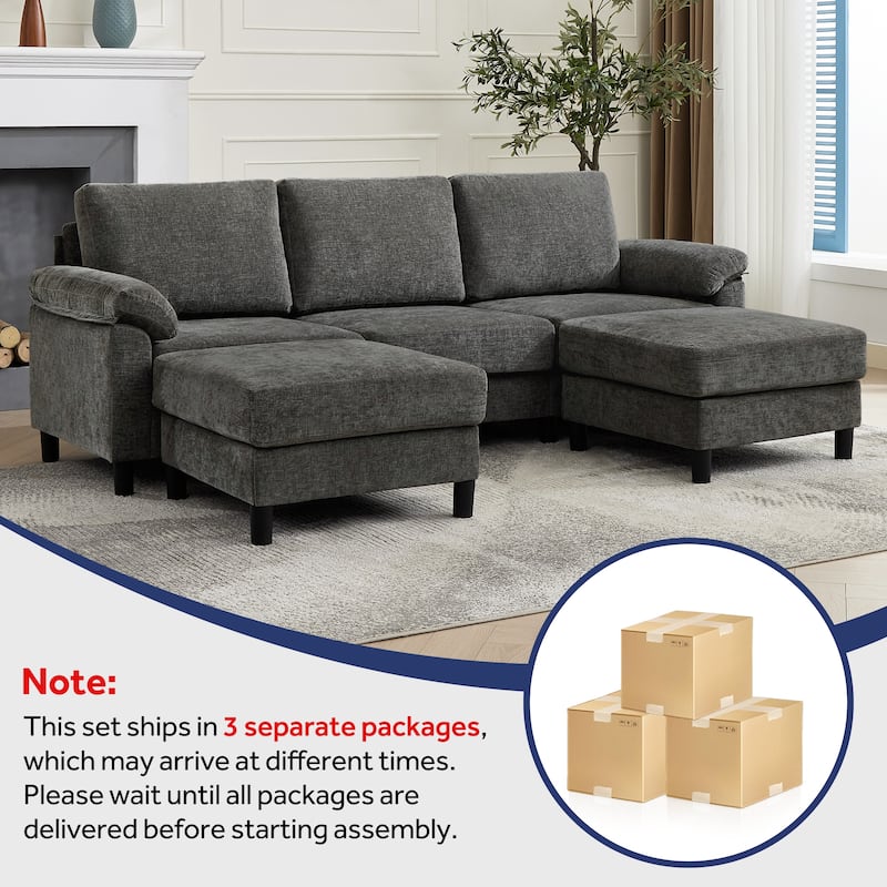 U-Shaped Chenille Upholstered Modular Sectional Sofa Couch with 2 Ottomans