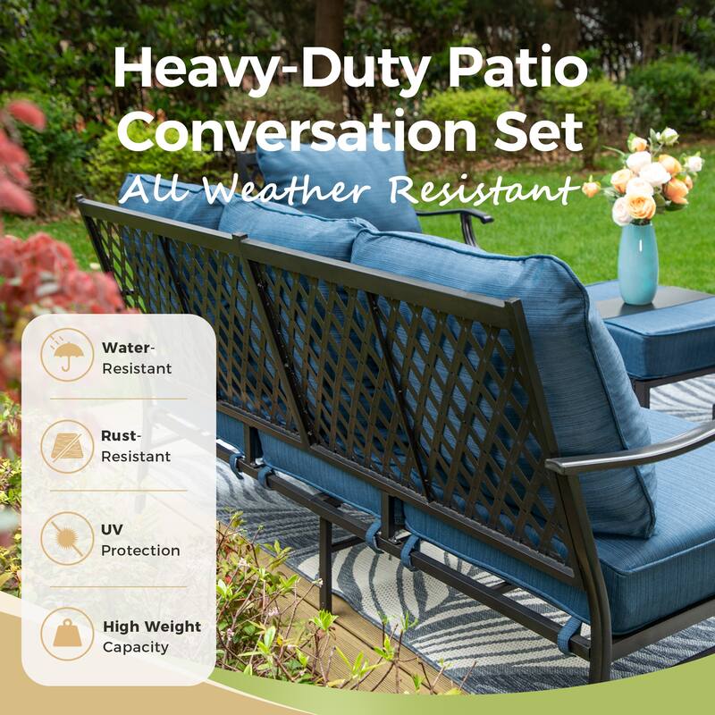 MAISON ARTS 6/7-Piece Patio Conversation Sets, Sofa Set with 2/4 x Single Chairs, 1 x 3-seater Sofa and Coffee Table/Ottomans