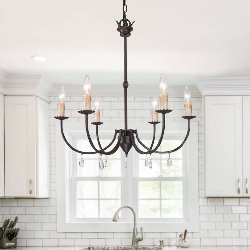 Transitional Mid-century Modern 6-light French Chandelier Crystal Pendant - D 22.4" x H 22.8"