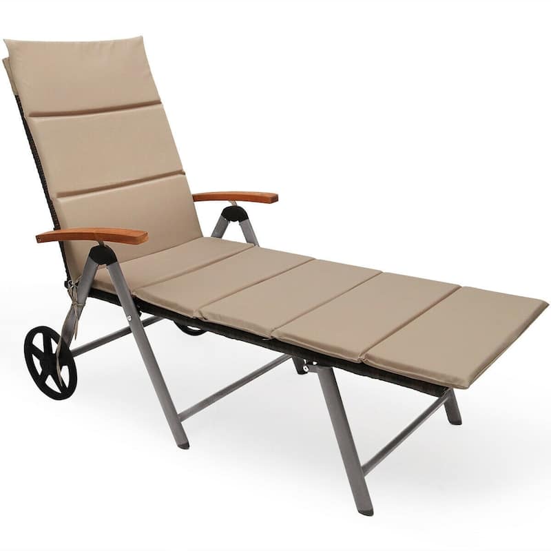 Premium Outdoor Rattan Chaise Lounge Recliner Chair for Relaxation - 56.5"~ 73" x 27.5" x 29.5"~44" (LX WX H) - Brown