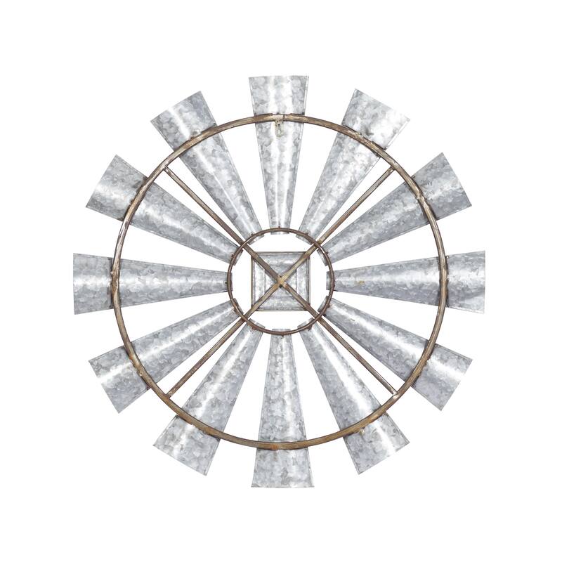 Metal Windmill Distressed Galvanized Home Wall Decor with Rust Frame - Silver - Roche River Decor