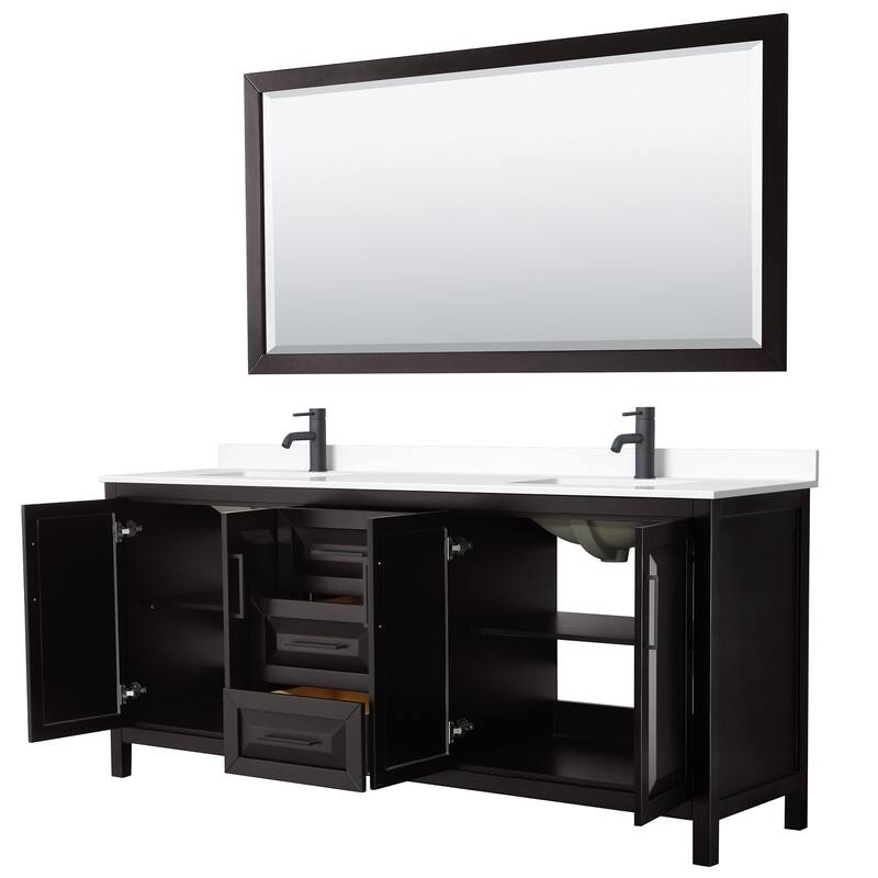 Daria 80 Inch Double Vanity, Cultured Marble Top, 70 Inch Mirror