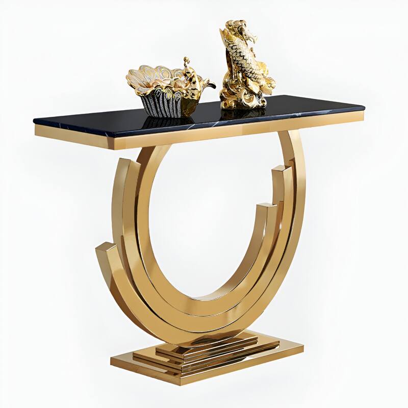 New Moon gold and Black Marble Console Table - Gold