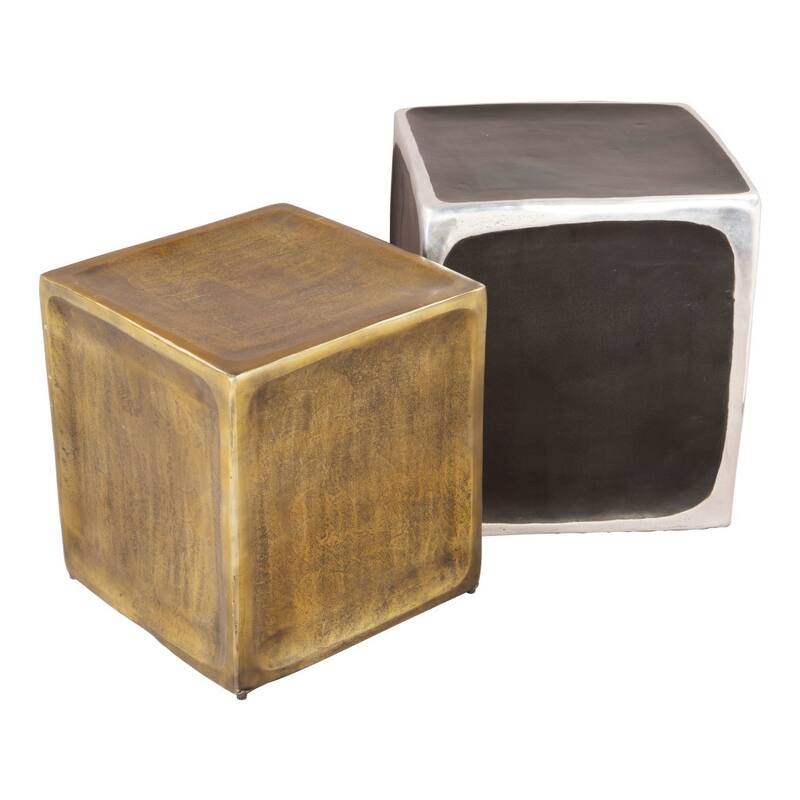 HomeRoots Set of Two Black Silver And Antiqued Brass Aluminum Square Block End Tables - 19' X '20.5' X '19
