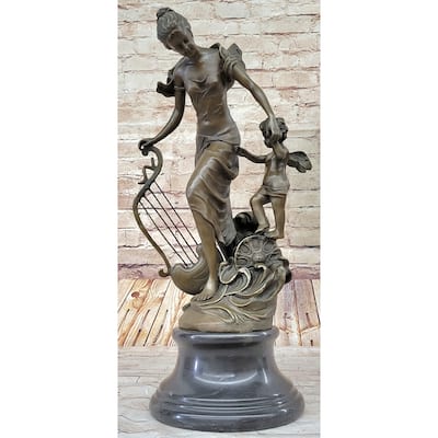 Fantasy Winged Fairy With Mythical Puti Baby Angel Sculpture Signed Moreau Decor