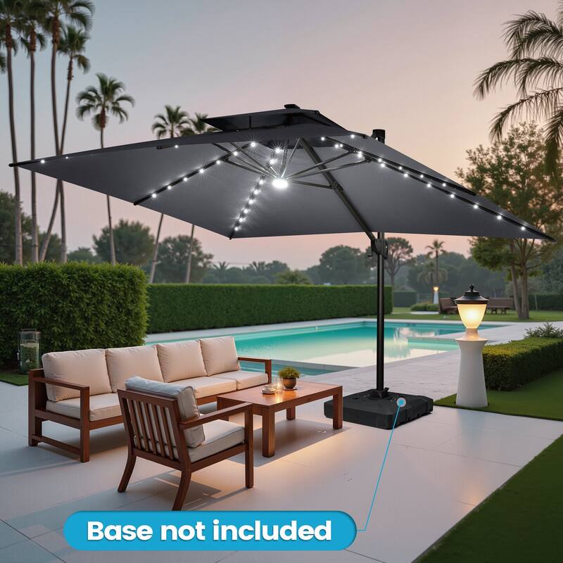 10 FT x 13 FT Outdoor LED Lighted Double Top Patio Cantilever Umbrella