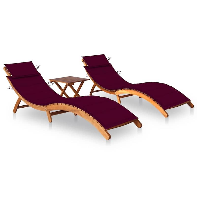 vidaXL Patio Sun Lounger with Cushion Solid Acacia Wood - 72.4" x 21.7" x 25.2"