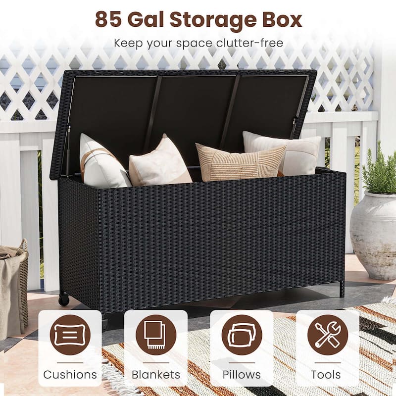 Costway 85 Gallon Rattan Deck Box with Waterproof Liner Universal - See Details