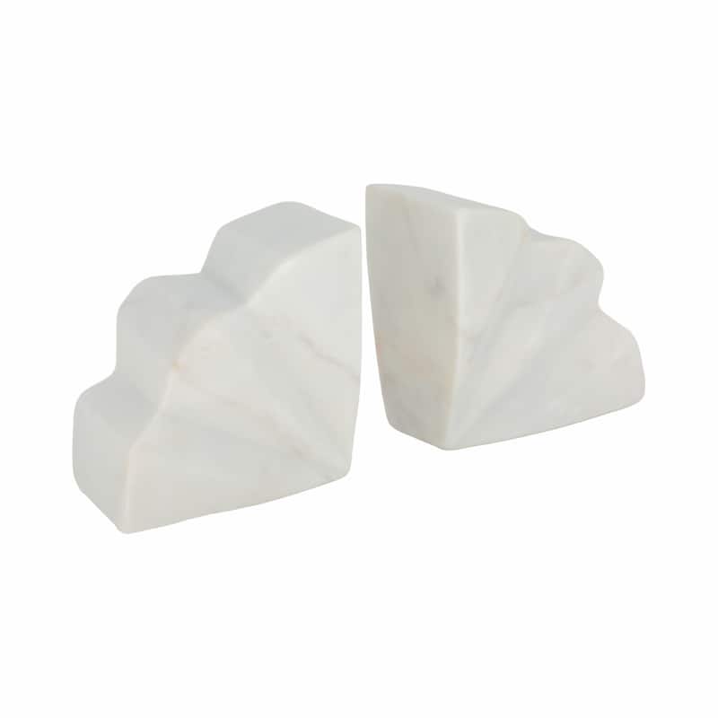 Marble Semi Circle Fluted Bookends Set of 2 - White, 5" - 5.25"
