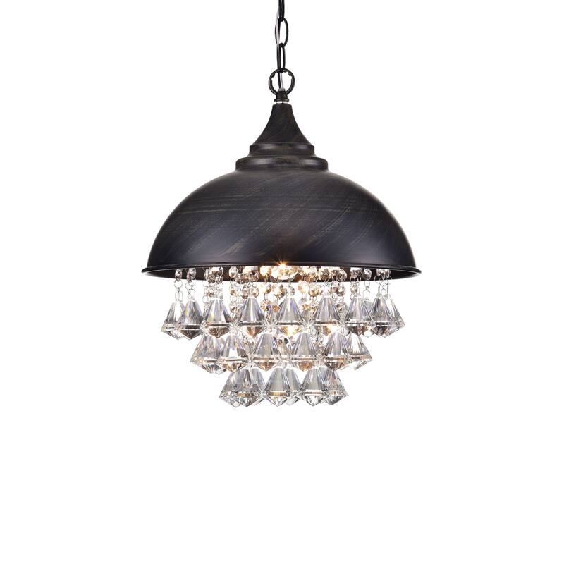 Visalia Antique Black Single Light Crystal Pendant Chandelier