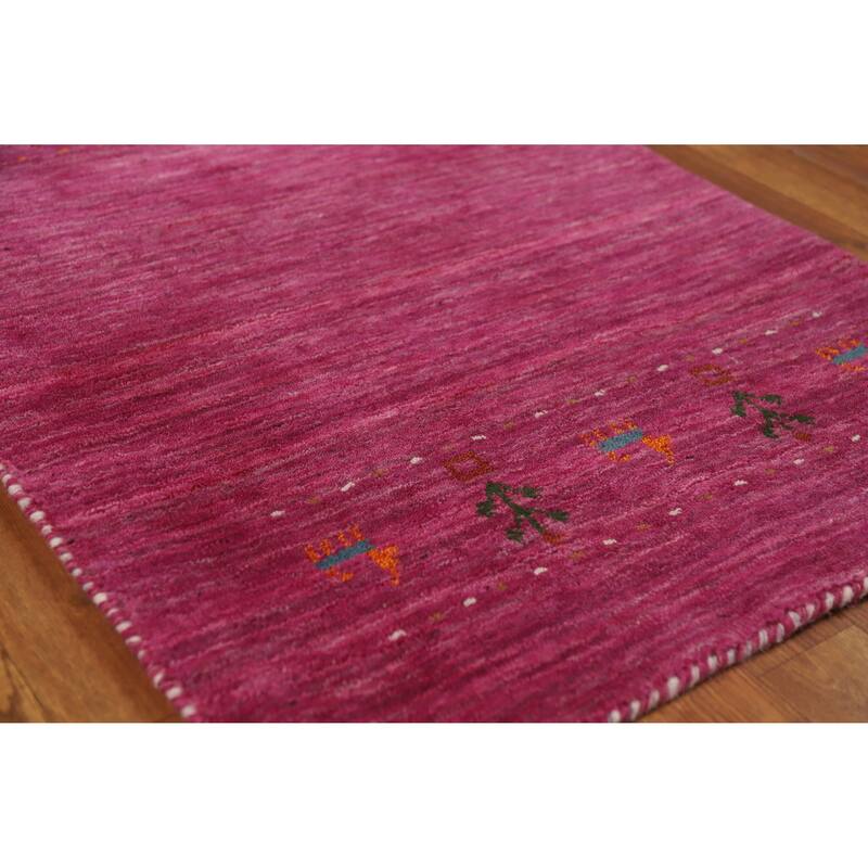 Violet Tribal Gabbeh Indian Runner Rug Handmade Wool Carpet - 2'4" x 9'8" - 2'4" x 9'8" - Purple
