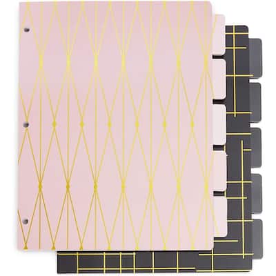 Paper Junkie 6 Pack 3 Ring Binder Dividers with 5-Tabs, Pink and Black, 8.5 x 11 In