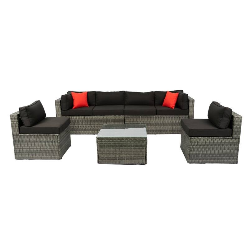 5 Pieces PE Rattan sectional Outdoor Furniture Cushioned U Sofa set with 2 Pillow
