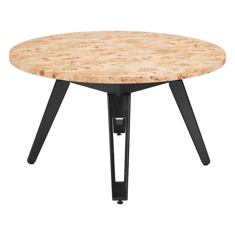 HomeRoots 54" Natural Burl And Black Round Convertible Game Table - 54.00 in. x 30.70 in. x 54.00 in.
