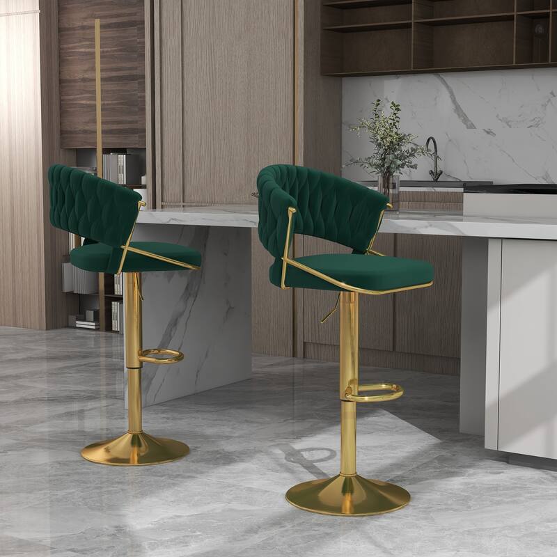 Set of 2 Modern Velvet Adjustable Bar Stools with Backs