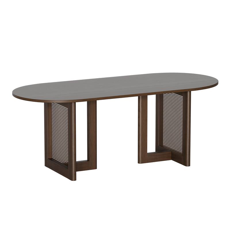 79" Dovelina Oval Dining Table with Rattan Double Pedestal for 8 People