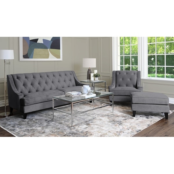 Abbyson Claridge Dark Grey Velvet 3 Piece Livingroom Set. Opens flyout.