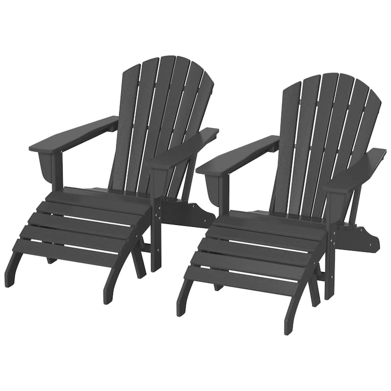Altura Outdoor Eco-Friendly All Weather Adirondack Chairs with Ottomans (4-Piece Conversation Set) - Gray