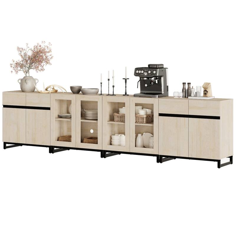 Modern Dresser with Adjustable Shelves, 4 in 1 Chest with Glass Doors, Closet Organizers and Storage Cabinet for Bedroom