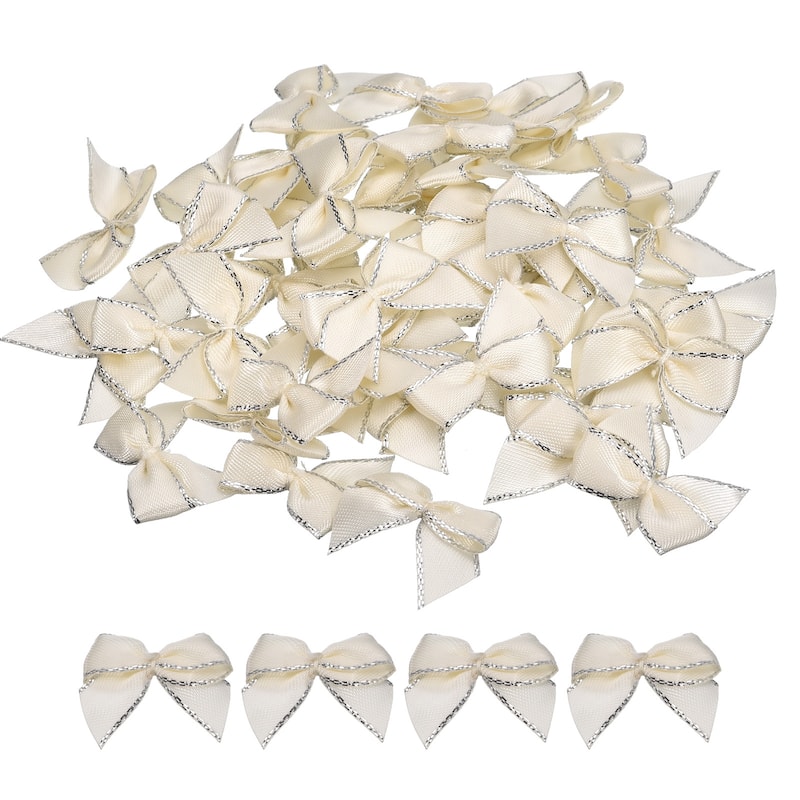 100Pcs Mini Metallic Edge Ribbon Bow 1" Satin Ribbon Flower Bows Soft