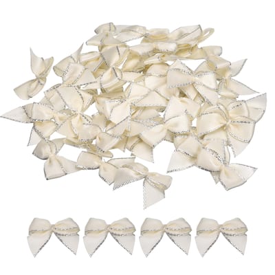 100Pcs Mini Metallic Edge Ribbon Bow 1" Satin Ribbon Flower Bows Soft