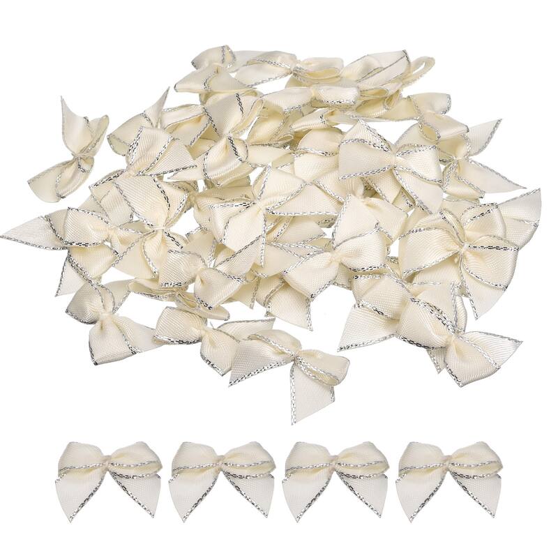 50Pcs Mini Metallic Edge Ribbon Bow 1" Satin Ribbon Flower Bows Soft