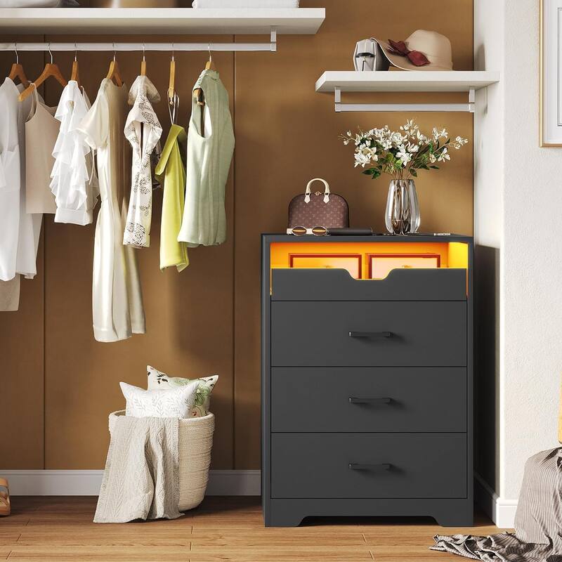 Dresser with LED Lights for Bedroom Double Dresser with 3/6 Drawers