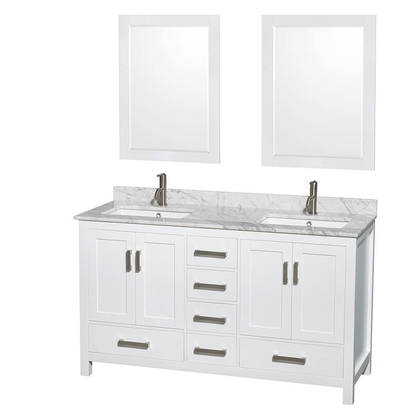 Wyndham Collection WCS141460DUNSM24 Sheffield 60" Free Standing Double - White / White Carrara Marble Top / Brushed Chrome - Painted