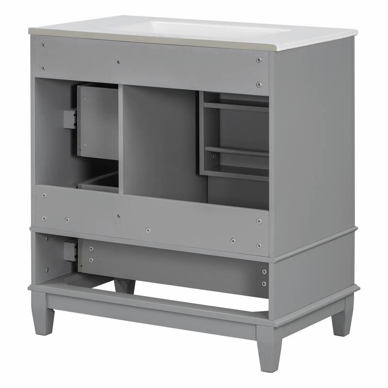 30" Bathroom Vanity with Sink, Soft-Close Door, One Door with Shelf & Three Drawers