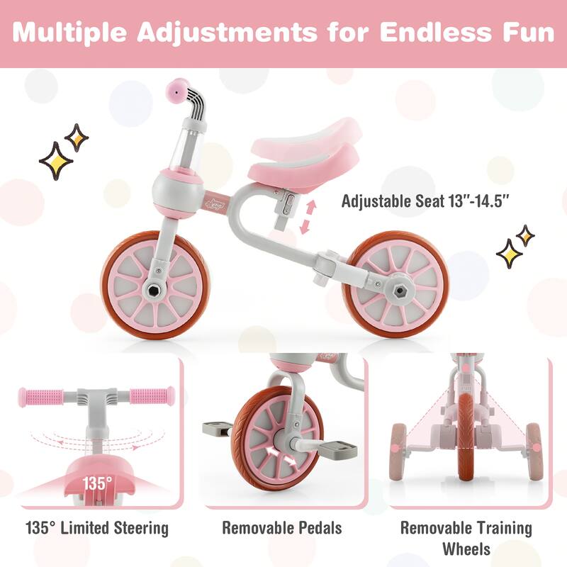 Costway 4 in 1 Kids Tricycles with Push Handle & Training Wheels Baby - See Details