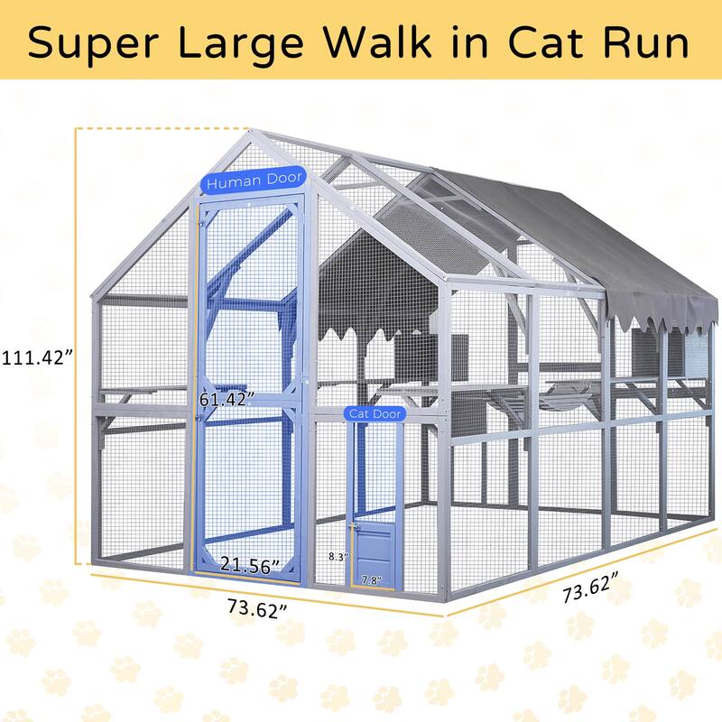 Catio Large Outdoor Cat Enclosure Wooden Kitty House Condon for Multiple Cats Run