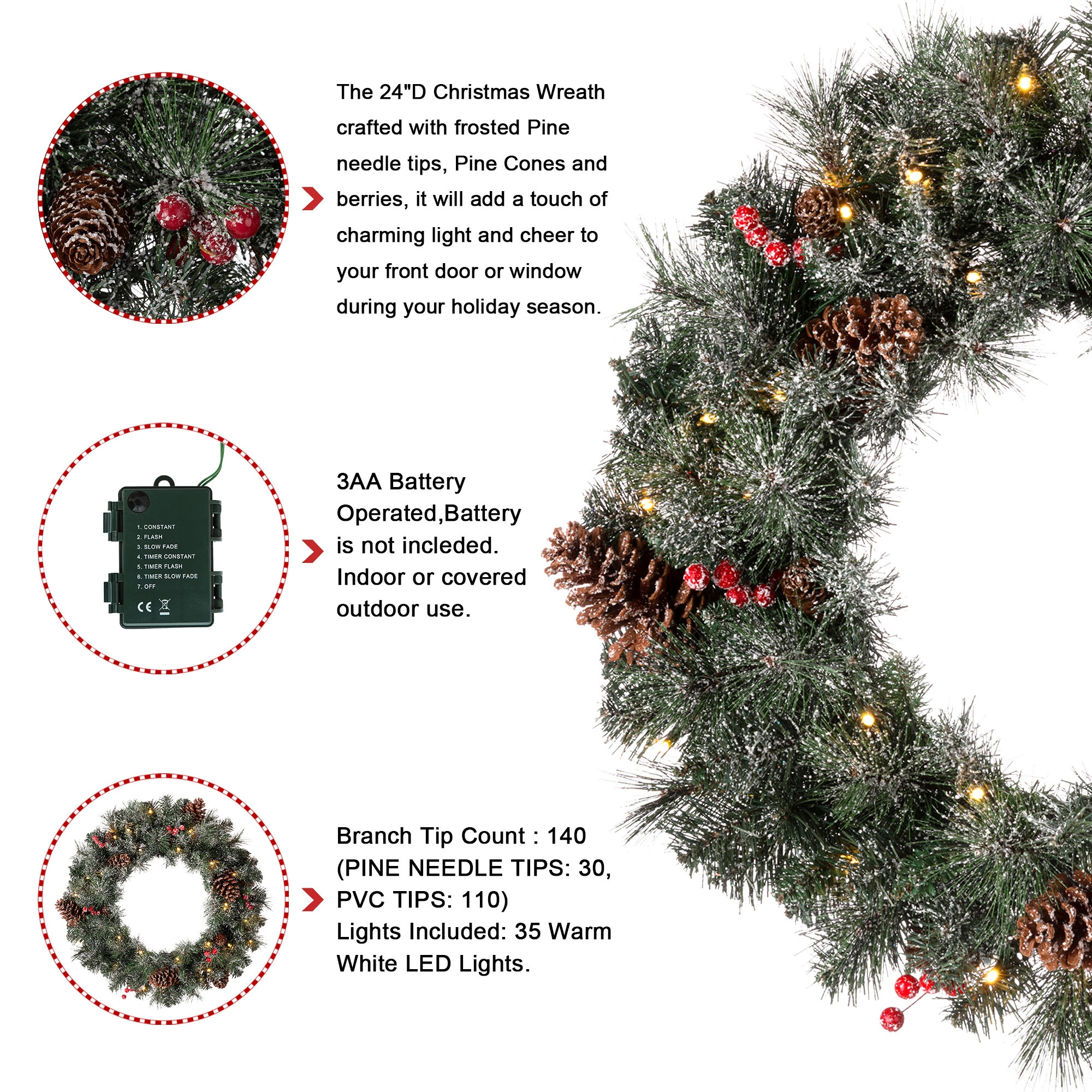 Battery operated christmas wreath with timer outlet
