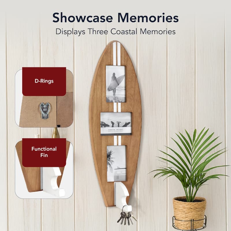 American Art Decor Surfboard Photo Collage Wall Decor - 8 or 3 - Photo Beach Frame