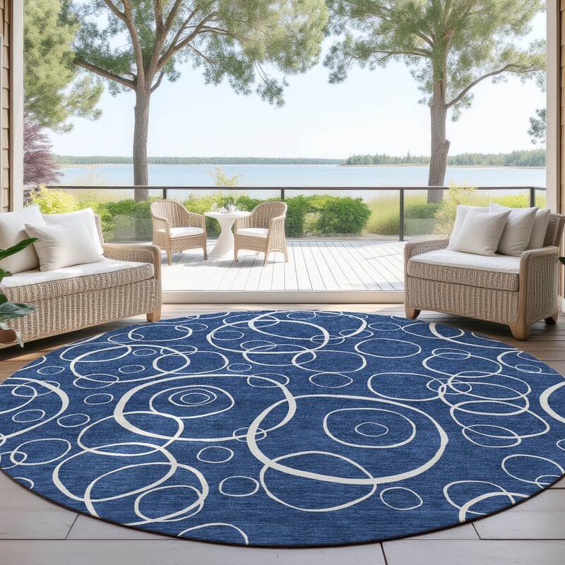 Machine Washable Indoor/ Outdoor Contemporary Nexus Chantille Rug - Navy - 8' x 8'