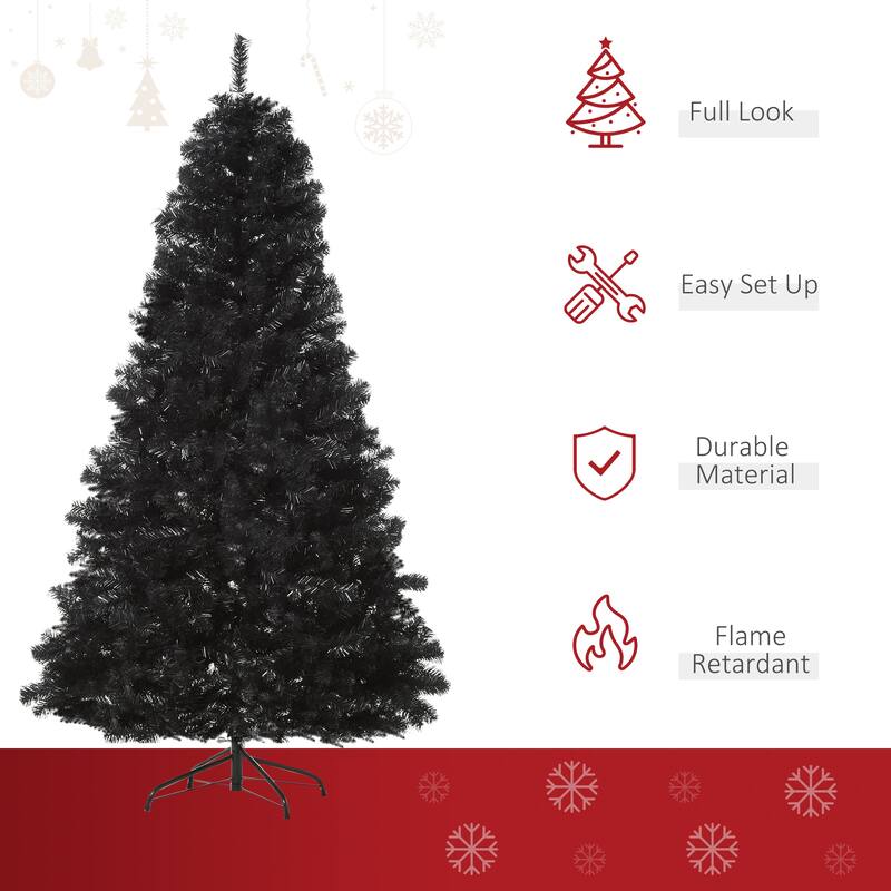7ft Unlit Black Christmas Tree, Douglas Fir Style with 1346 Tips & Metal Stand - Perfect for Halloween and Holiday Display