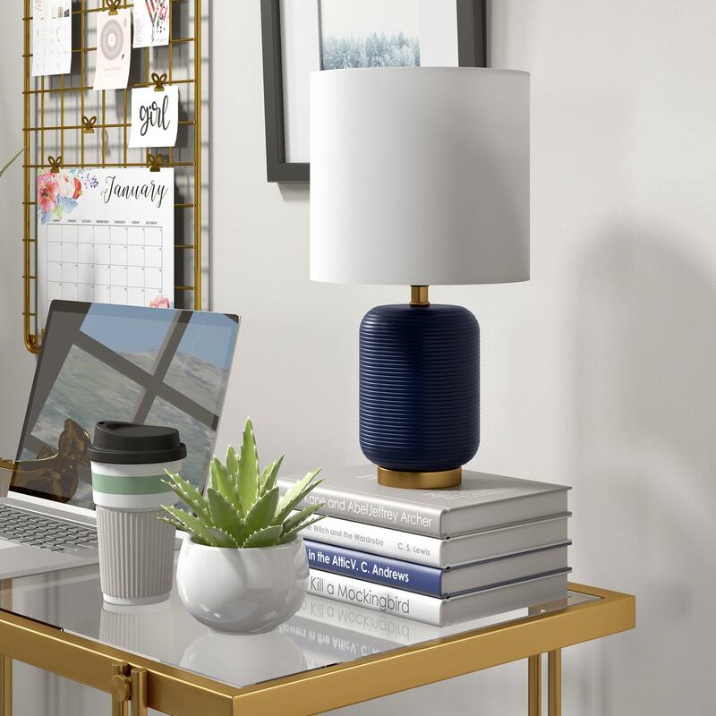Lambert 15" Tall Ceramic Table Lamp with Fabric Shade - Navy