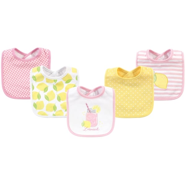 slide 1 of 1, Hudson Baby Infant Girl Cotton Bibs 5pk, Lemonade, One Size - Lemonade - One Size One Size - Lemonade