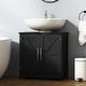 preview thumbnail 18 of 32, HOMCOM Pedestal Sink Storage Cabinet, Farmhouse Freestanding Bathroom Sink Cabinet with 2 Barn Doors and Adjustable Shelf, White Black