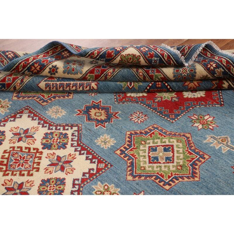 Blue Kazak Oriental Area Rug Hand-Knotted Wool Carpet - 6'7" x 9'10"