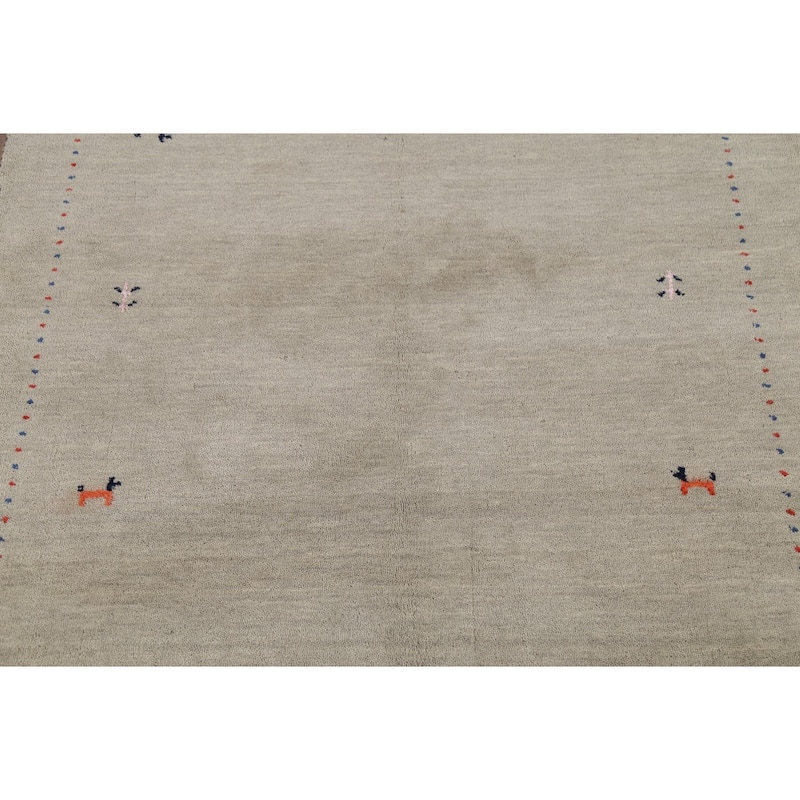 Gabbeh Indian Accent Rug Handmade Oriental Beige Wool Carpet - 3'11"x 5'9"