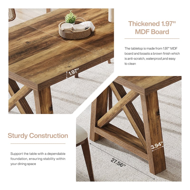 63 Inch Brown Dining Table for Kitchen / Dining Room / Living Room - 62.99" L x 31.5" W x 30.71" H
